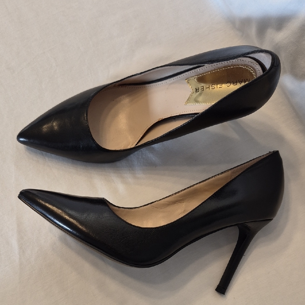 Marc Fisher Black Leather Pointed-Toe Pumps - Picture 2 of 9